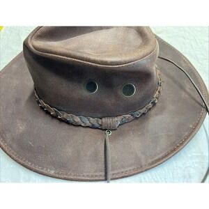 Henschel  Leather Hat USA med Dark Braid MED Aussie Western Cowboy